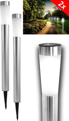 Produktbild von 2x LED Solar Gartenlampe 90cm für Außen Garten Leuchte Lampe Standlampe Outdoor IP44 Wegeleuchte Solarlampen aus Edelstahl für Terrasse, Rasen, Garten und Wege