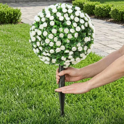 Obrázek produktu pro Umělé topiary na růžové koule, 2 ks, UV odolné, bílé