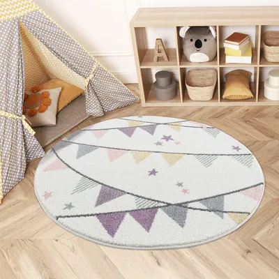 Produktbild von Kinderzimmer Teppich - Rund 160 cm Creme und Lila
