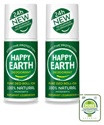 Zdjęcie produktu dla 2 sztuki dezodorantu w sztyfcie Happy Earth Bergamotte Cederhout, pojemność 75 ml - opakowanie zbiorcze