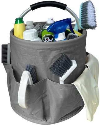 Productafbeelding van Ibenzoa® Opvouwbare organizer voor schoonmaakspullen – 6 compartimenten, 17 liter, 28 x 28 x 28 cm, 600D Oxford met PE-coating, verstevigde bodem, EVA-handgrepen, grijs-khaki