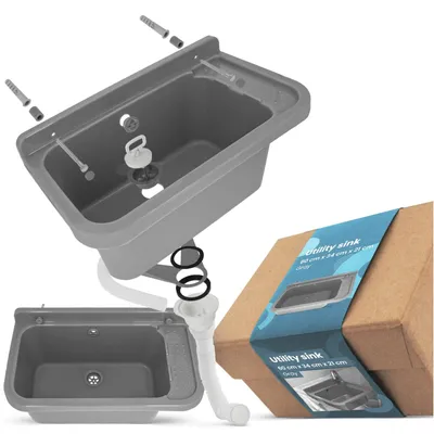 Produktbild von Spülbecken Waschbecken Waschtrog - 60 x 34 x 21 cm - Grau - Mit Ablage - Für Innen und Außen