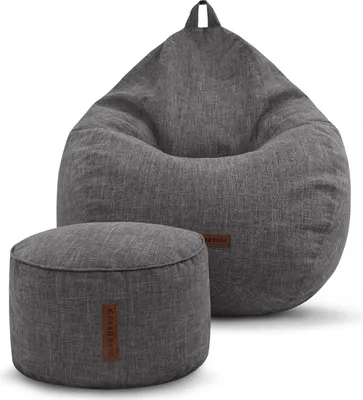 Produktbild von Green Bean® 2er Set Indoor Sitzsack "Home Linen" + Hocker mit EPS Perlen Füllung - Dunkelgrau Asphalt
