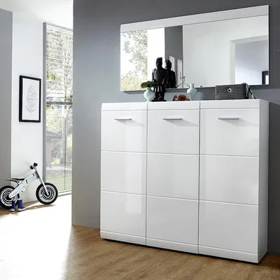 Produktbild von Garderoben-Kompakt-Set DANARO-01 Hochglanz weiß (2-teilig), B x H x T ca.: 134 x 200 x 37cm