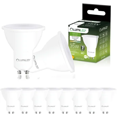 Zdjęcie produktu dla LUMILED GU10, lampa LED PAR16, 5W, 500lm, 4000K (biały neutralny), kąt świecenia 120°, nieściemnialna, 10 sztuk. Energooszczędna lampa, reflektor, spot, odpowiada żarówce 35W, idealna do kuchni, salonu, biura, przedpokoju. Zestaw 10 sztuk lamp