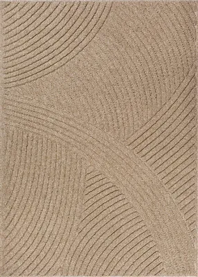 A close-up view of a textured rug with a geometric pattern.
