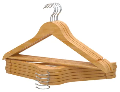 Holz-Kleiderbügel, 10 Stück, Natur, 360° Haken, rutschfest