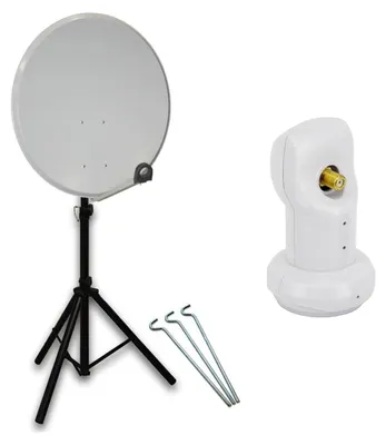 Produktbild von PremiumX mobile Camping SAT Anlage 45cm Antenne Hellgrau Single LNB Stativ