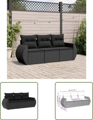 Produktbild von The Living Store 3-tlg. Garten-Sofagarnitur mit Kissen Schwarz Poly Rattan