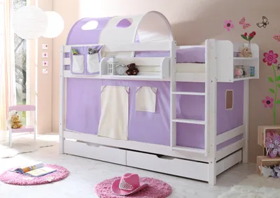 Produktbild von Etagenbett "Marcel" Kiefer weiß Classic (Lila-Beige)