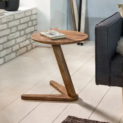 Obrázok produktu pre FineBuy Nočný stolík z masívneho dreva Sheesham Design Obývací stôl 45 x 45 cm Okrúhly nočný stolík 50 cm vysoký Prírodné drevo Vidiecky štýl