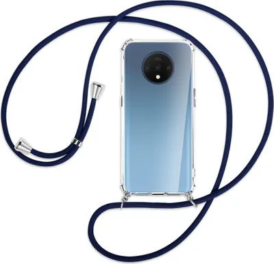 Produktbild von Handykette Backcover-Schutzhülle mit Band (Metall silberfarben) für OnePlus 7T - dunkelblau