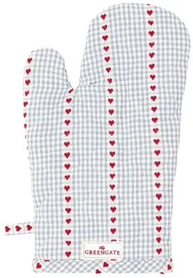 Produktbild von Greengate Ofenhandschuh BEA Grau mit roten Herzen Baumwolle