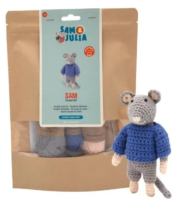 Obrázek produktu pro Sada na háčkování „Het Muizenhuis“ – myška Sam – DIY plyšová myška 12 cm, modrá