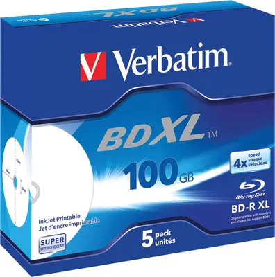 Produktbild von Verbatim - 5 x BD-R XL - 100 GB 4x - mit Tintenstrahldrucker bedruckbare Oberfläche - Jewel Case (Schachtel)