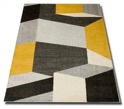 Immagine prodotto di Seta Hali | Tappeto moderno LARA - 140 cm x 200 cm - Grigio e giallo - Design geometrico - Effetto 3D