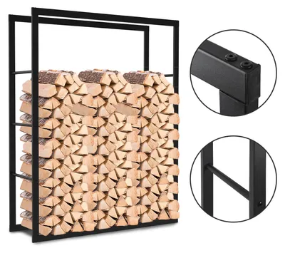 Produktbild von Ikodm Kaminholzregal Brennholzregal aus 0,8 mm Eisen, schwarz pulverbeschichtet, 100 x 80 x 25 cm, mit Anti-Rutsch-Pads für Kamin und Ofen