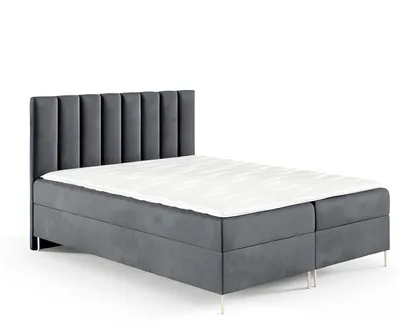 Produktbild von GUTTO Boxspringbett 200x200 cm Grau Velour Samt goldene Beine Ehebett Kinderbett Polsterbett aus Samt
