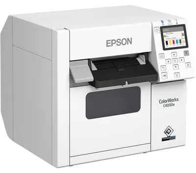 Produktbild von Epson ColorWorks C4000e (BK), Tintenstrahl, 1200 x 1200 DPI, 102 mm/sek, Farbe, Kabelgebunden, Weiß
