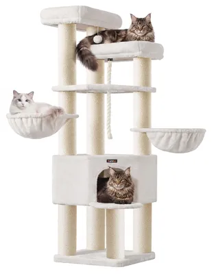Produktbild von FEANDREA Kratzbaum, mehrstöckiger Katzenbaum, dicke Sisalstämme, für große Katzen, Katzenkratzbaum, weiß