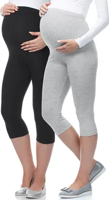 Produktbild von Be Mammy 3/4 Umstandsleggings aus Viskose BE-03 2er Pack (Schwarz/Melange, L)