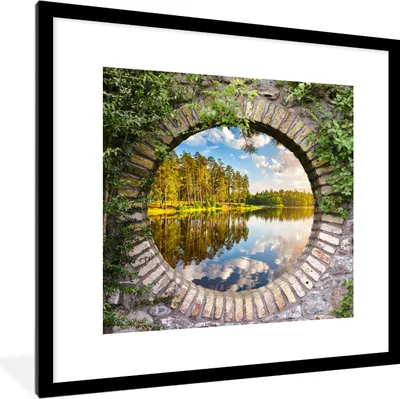 Produktbild von MuchoWow® Gerahmtes Poster Bäume - Wasser - Aussicht 40x40 cm - Poster mit Schwarzem Bilderrahmen Wandposter Rahmen Foto Bilder - Poster - Plakat im Rahmen