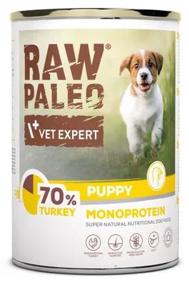 Produktbild von VetExpert Rohkost Paleo Truthahn Welpen Dose 12x400g