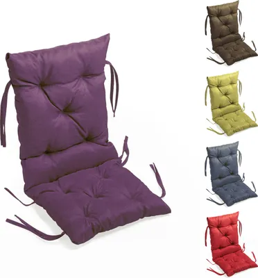 A collection of chair cushions in various colors, displayed against a white background.