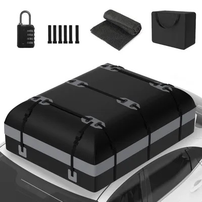 Image de Coffre de toit pour voiture, modèle S0GCY0EWS45, capacité de 600 litres, dimensions 130 x 86 x 44 cm, couleur grise