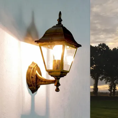 Produktbild von Außenwandlampe IP44 E27 Gold Glas Aluminium Rustikal Terrasse Haus Wandlampe außen