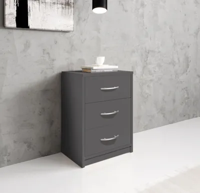 Produktbild von Nachttisch Graphit Schlichter Nachtschrank mit 3 Schubladen BxHxT 39x54x28cm