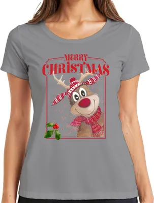 Produktbild von Merry Christmas Rentier Rudolf - Weihnachten Weihnachtsgeschenk Christmas Damen T-Shirt, Grau, XL