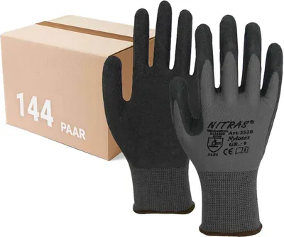 Produktbild von NITRAS 3520 Nylotex Nylon-Latexhandschuhe Arbeitshandschuhe Latex - 144 Paar Größe:9