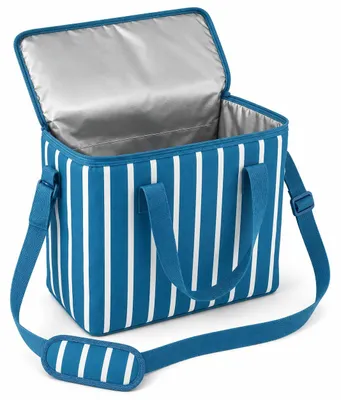 Produktbild von Kompakte Kühltasche - 30 x 15 x 25 cm - 11 Liter - Mit 2 Tragegriffen und verstellbarem Schultergurt - Blau & Weiß