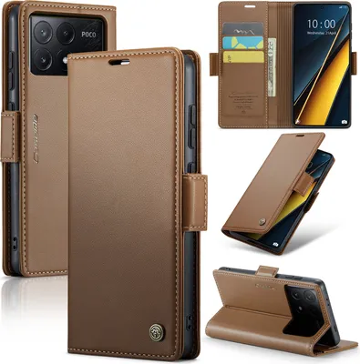 Immagine prodotto di Xiaomi Poco X6 Pro Case, RFID Blocking Card, Advanced Flip Custodia in pelle con funzione Stand per Xiaomi Poco X6 Pro /Redmi K70E Brown