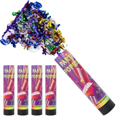Productafbeelding van Confettikanon - set van 4 met slangenpapier - voor feestjes - 20 cm