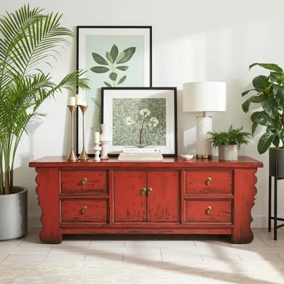 Produktbild von Chinesisches Lowboard Sideboard Kommode Schrank Möbel asiatisch orientalisch chinesisch Büffet Anrichte rot China Shabby Chic Vintage Holz