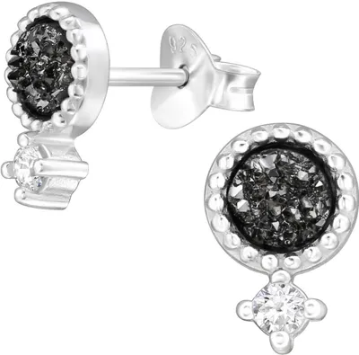 Produktbild von Ohrringe Ohrstecker 925 Sterling Silber vergoldet mit Zirkoniasteinen und Druse in verschiedenen Farben Farbe - Silber-Schwarz