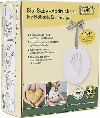 Produktbild von GRÜNSPECHT -Baby-Abdruckset, 1 Dose Abdruckmasse & Zubehör, Baby Handabdruck & Fußabdruck, aus er -Kartoffelstärke, Geschenk Geburt