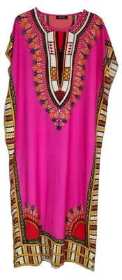 Imagen del producto de Vestido caftán largo de algodón en color rosa