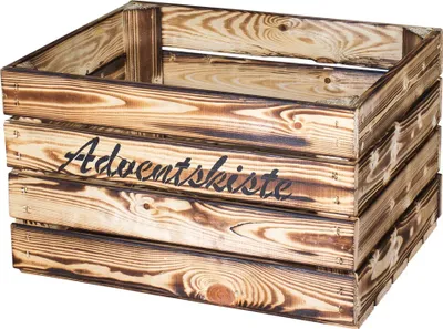 Produktbild von Stück flambierte/gebrannte Holzkiste mit Aufschrift Adventskiste 50cm x 40cm x 30cm Obstkiste Weinkiste Weihnachten Kiste