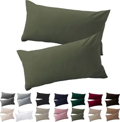 Produktbild von Soifox Kissenbezug 40x80 2er Set Olivergrün Mikrofaser Reißverschluss
