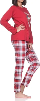 Produktbild von Normann Damen langarm Weihnachts Schlafanzug Pyjama mit lustigen Renntier Motiv ; rot1 , 40