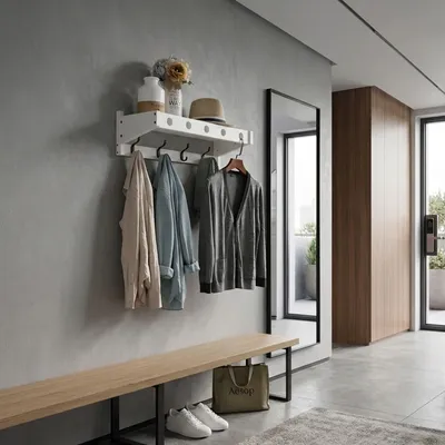 Produktbild von Wandgarderobe Massiv Bambus -Zerifikat - Weiß - mit 4 Metallhaken 55 cm