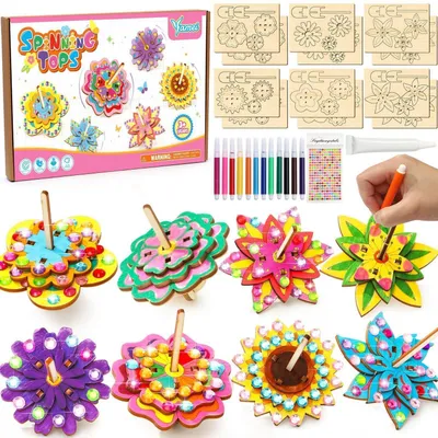 Produktbild von Holzkreisel Bausatz 12 Stück Holz Bastelset Blumen Kreisel zum Bemalen für Kinder ab 4 Jahren