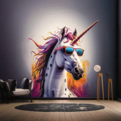 fotorealistisches Einhorn mit Sonnenbrille – Decords Wandtattoo, Produktansicht 1
