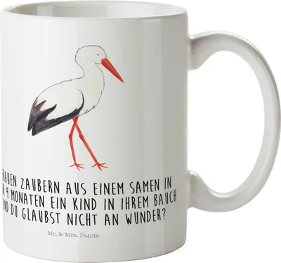 Produktbild von Mr. & Mrs. Panda Trinklernbecher Storch - Weiß - Geschenk, Lustige Sprüche, Baby, Mehrwegbecher, Geburt, Schwangerschaft, Pott, Mutter, Störche, Haferl, Plastikbecher