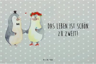 Produktbild von Mr. & Mrs. Panda Schneidebrett Glas Pinguin Heirat - Grau Pastell - Geschenk, Aus, Schneidplatte, schneidbrett, Bräutigam, Küchenschneidebrett, Hackbrett, Mann, Paar
