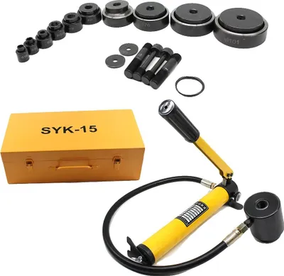 Produktbild von Hydraulisches Ausbrechwerkzeug-Set, 15 Tonnen Kapazität, 10 Schneidstempel, Gelb