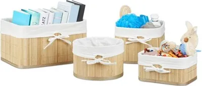 Image de Paniers de rangement Lot de 4 Bambou